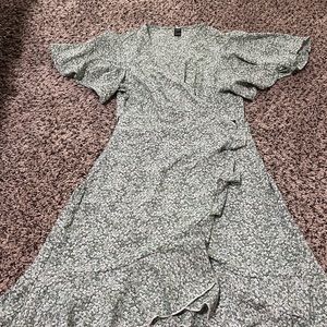 Green floral wrap around dress